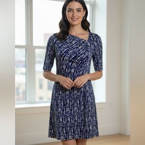 Pure Collection Wrap Midi Dress Women’s Size 4 Blue Silk Short Sleeve V-Neck